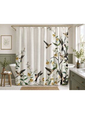 TED BAKER Cotton Jacquard Shower Curtain 72x72 White Bird Floral Print NEW